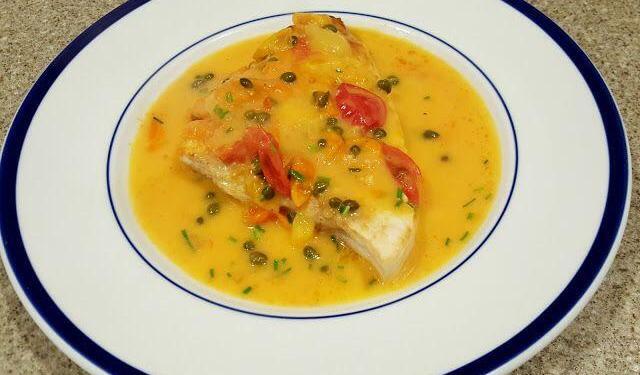 Swordfish with Tomato Caper Butter Sauce #Recipe @OurHouseinProvence