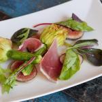 Stuffed Zucchini flower with goat cheese, figs and ham @CooknwithClass #TastesofProvence