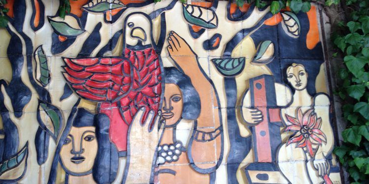 Mural by Fernand Fleger 1952, in the patio La Colombe d'Or St Paul de Vence The Monaco Reporter @CelinaLafuenteDeLavotha