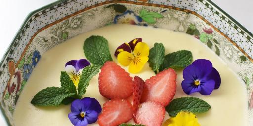 White Chocolate Mousse Strawberry Sauce Dessert