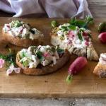 Radish Green Olive Tartare Sourdough Bread