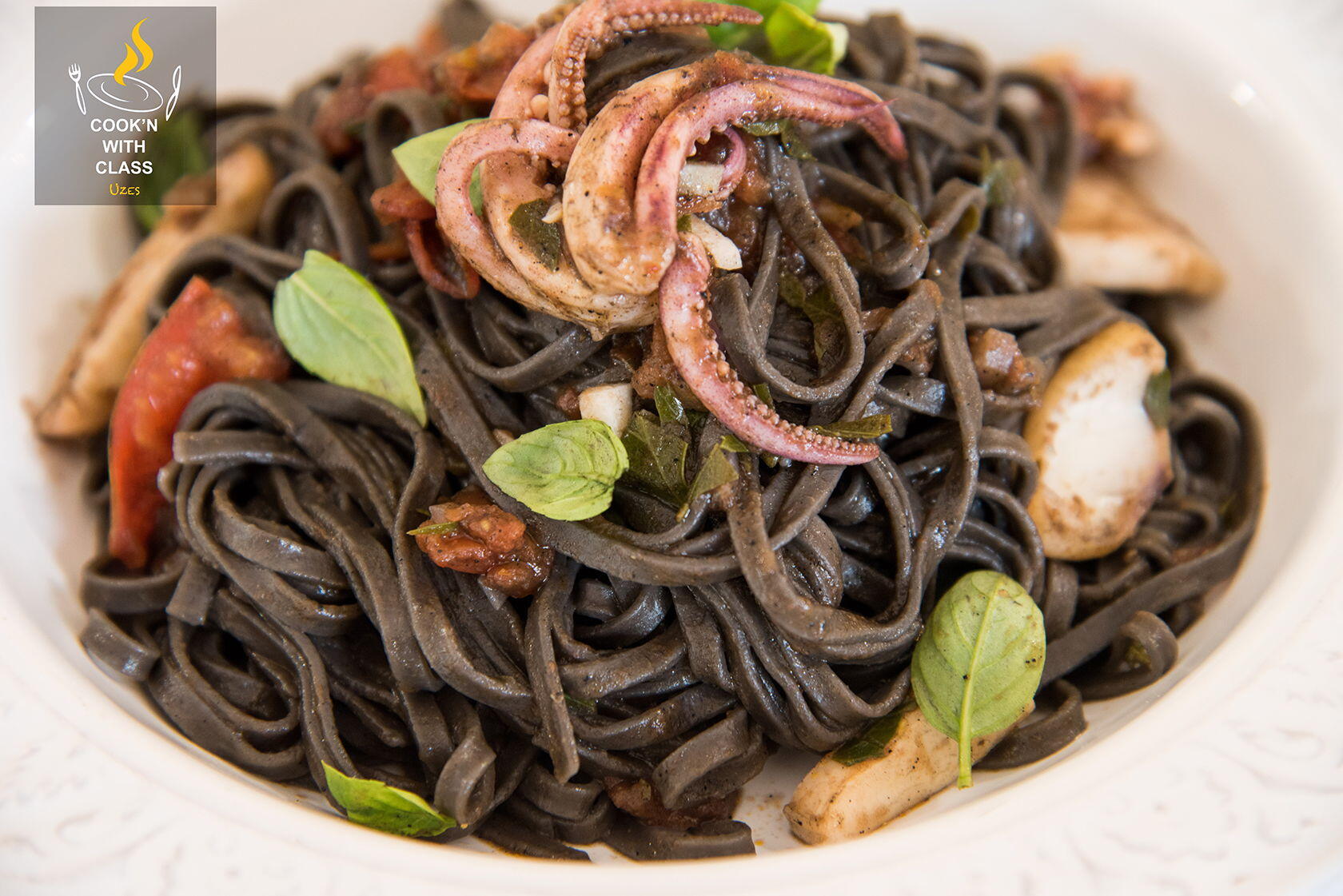 Squid Ink Pasta with Squid - Perfectly Provence