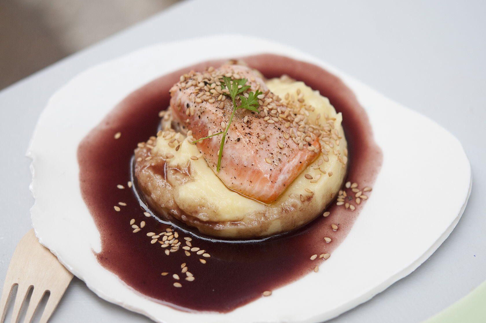 Seared Salmon Red Wine Shallot Sauce