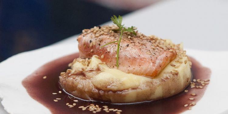 Seared Salmon with Red Wine Shallot Sauce Wasabi Potatoes
