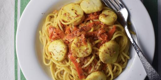 Saffron Spaghetti Buttery Scallops