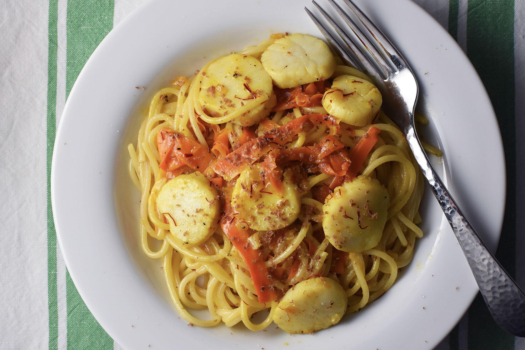 Saffron Spaghetti Buttery Scallops