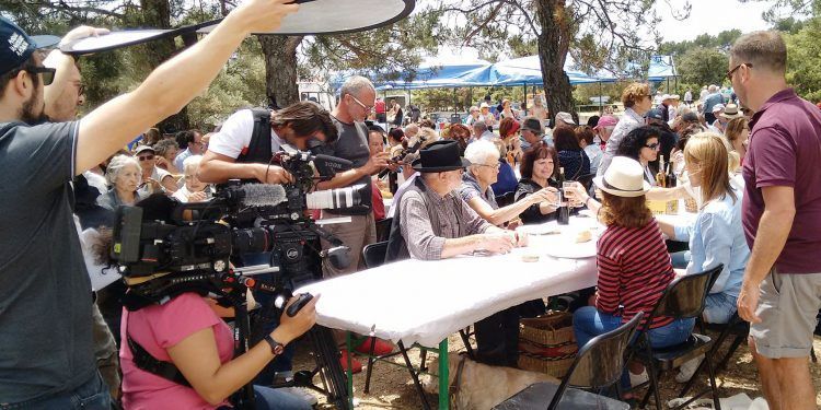 Filming the toasting scene on the Petit Crau St Rémy History Lessons