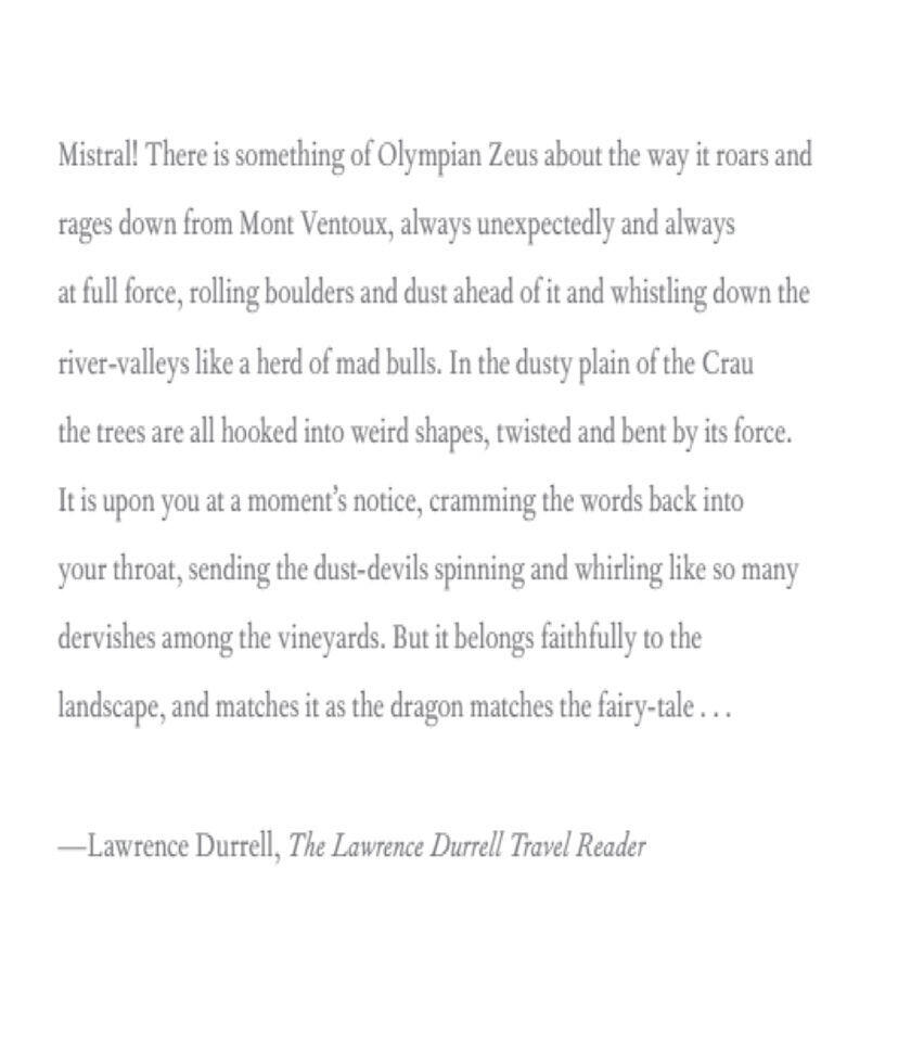 Mistral quote Lawrence Durrell