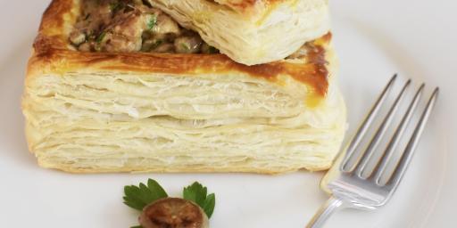 Feuilletés aux Champignons Sauvages (velvety mushrooms sautéed in tarragon and cream, nestled in puff pastry) Feb 6th Cooking Class and Wine Pairing
