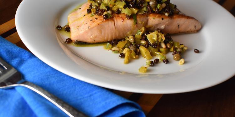 Pan-Fried Salmon with Pine Nut Salsa - Perfectly Provence