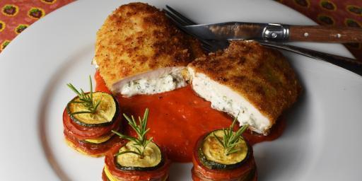 Goat Cheese Stuffed Chicken with Red Pepper Purée