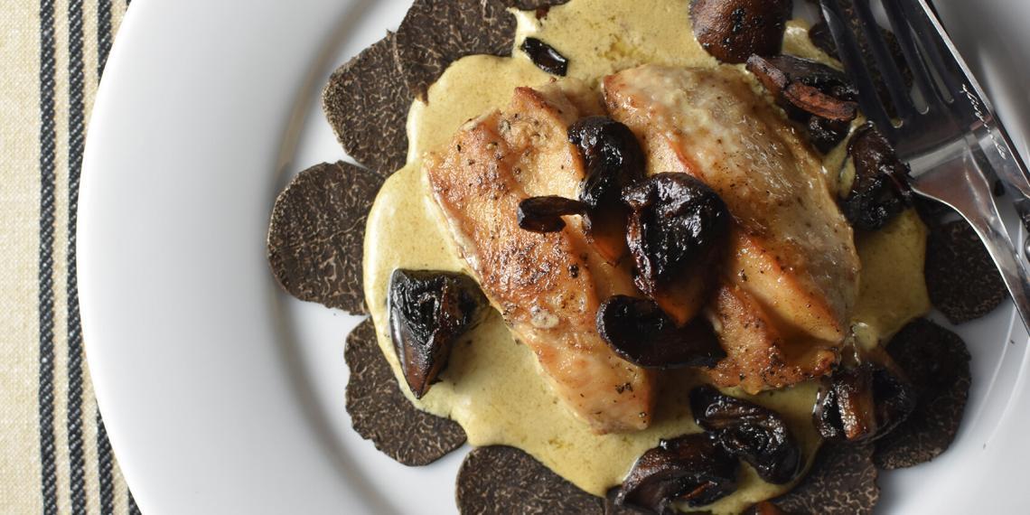 Chicken with Black Truffles and a Mushroom Cream Sauce Perfectly Provence