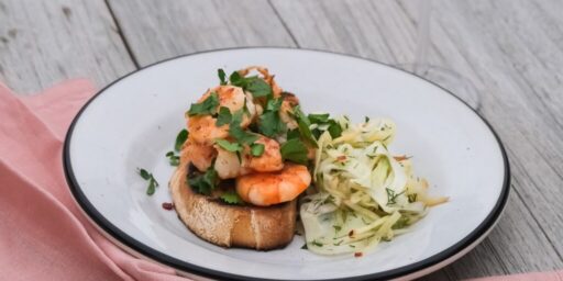 Shrimp Bruschetta with Fennel and Dill Salad