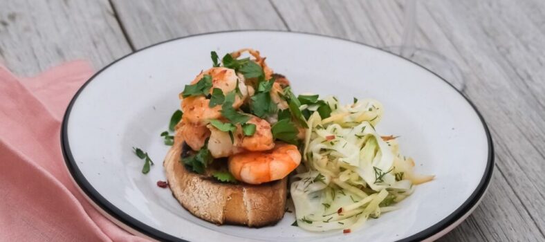 Shrimp Bruschetta with Fennel and Dill Salad