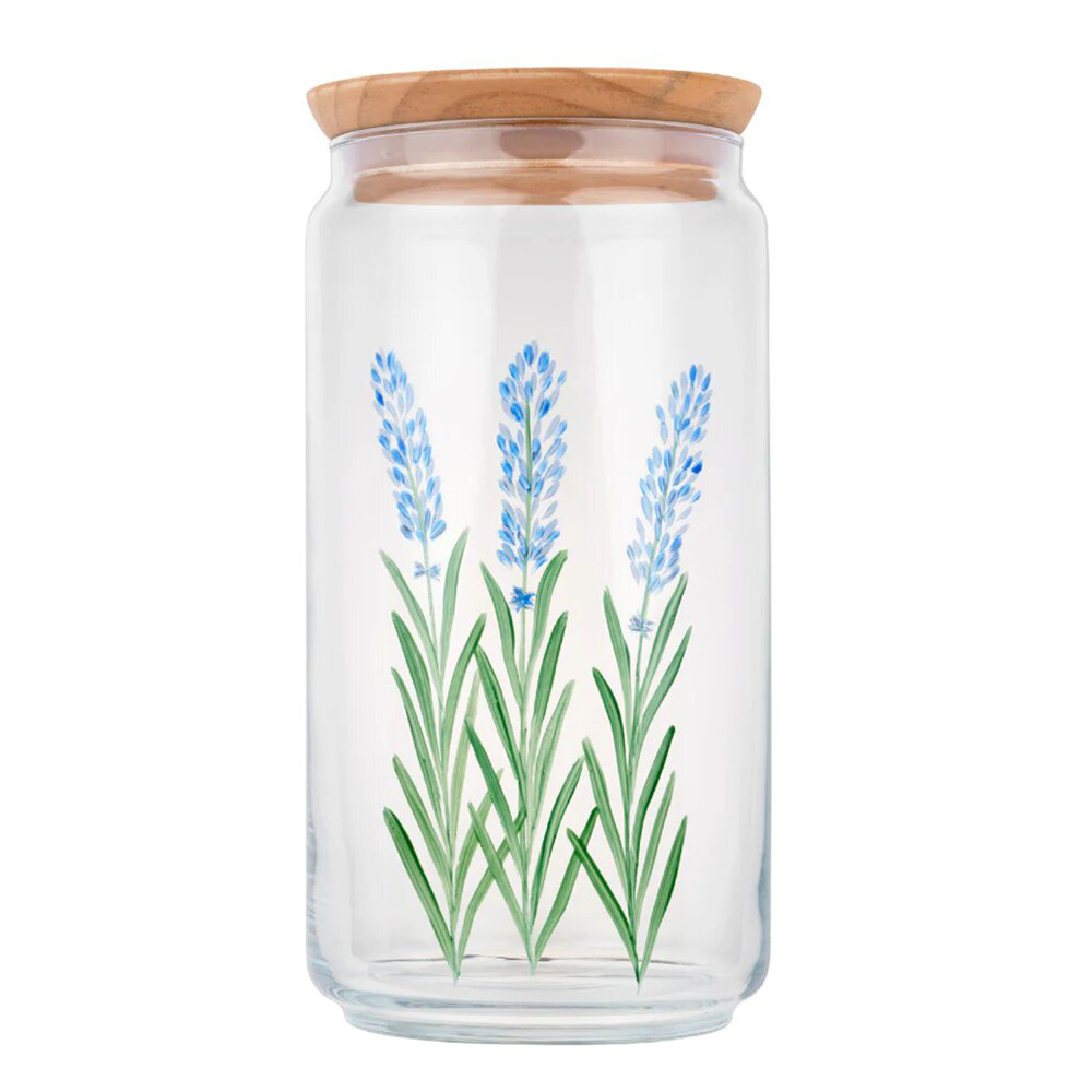 French Address glass jar with Floral design blue lavender