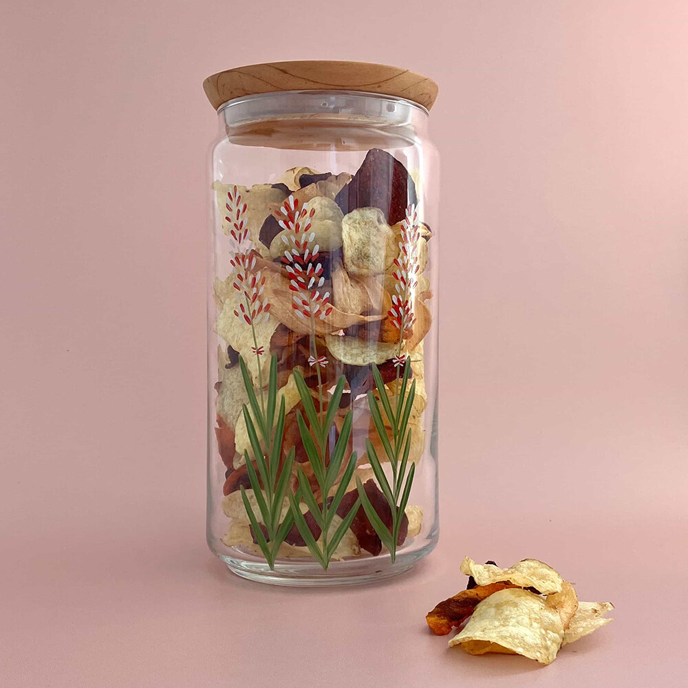 French Address glass jar with Floral design red lavender with chips 2023 Holiday Gift Guide
