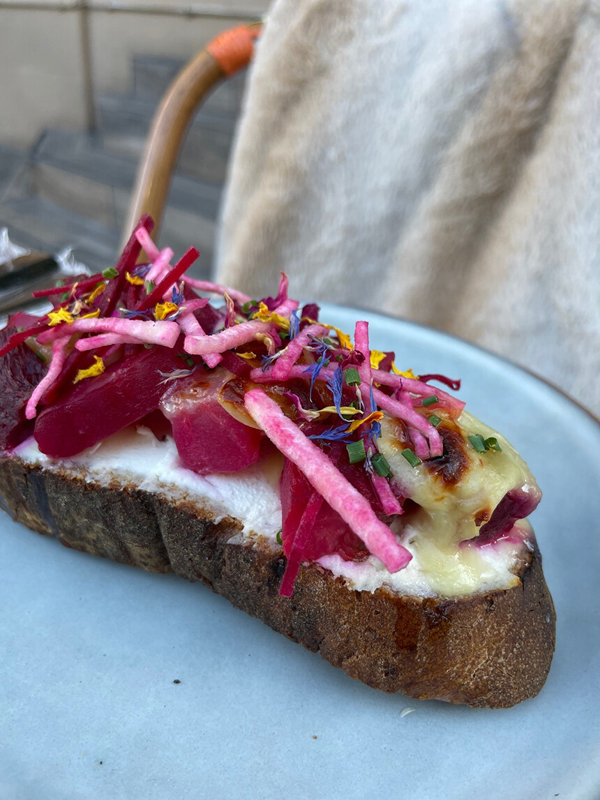 Try this Bruschetta with Beet and Goat Cheese from Café Brun