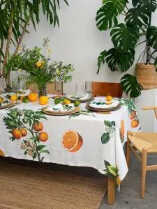 Rectangular Linen Tablecloth Citrus Design