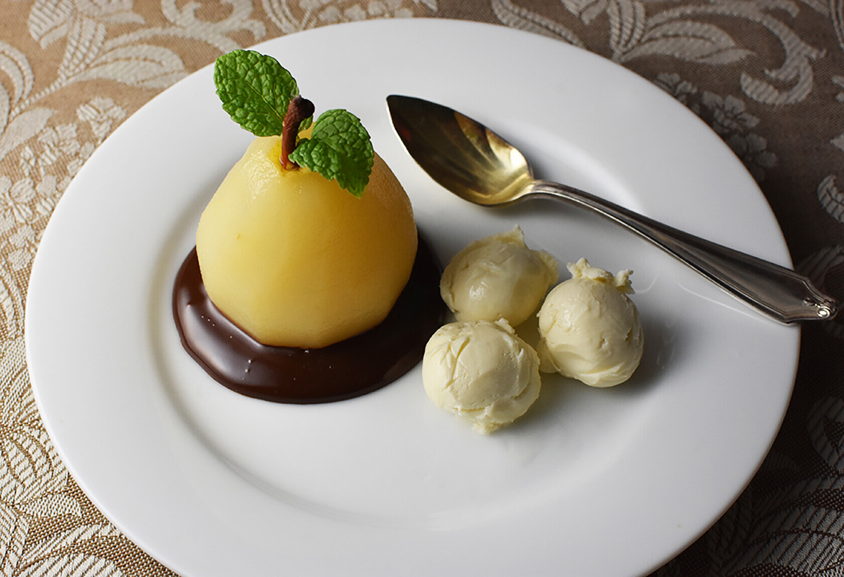 Poached Pears with Chocolate Sauce Poires Belle Helene