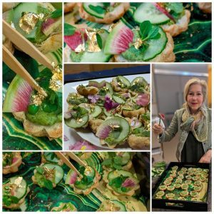 Puff Pastry Appetizers with Pea Purée and Mint Collage