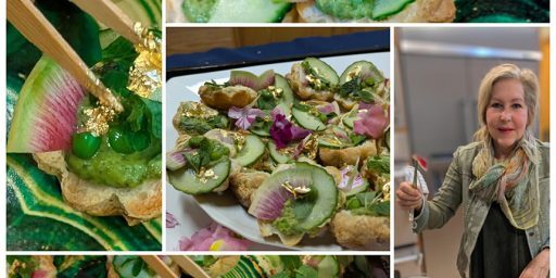Puff Pastry Appetizers with Pea Purée and Mint Collage