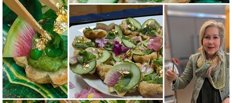 Puff Pastry Appetizers with Pea Purée and Mint Collage