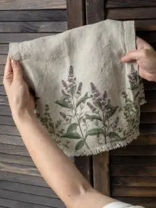 Guest Towels 100% French Linen Herb Garden Design