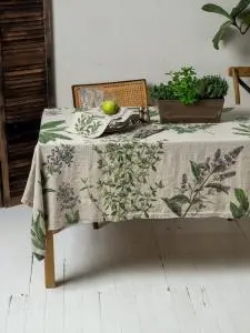 French Linen Tablecloth Fresh Herb Design